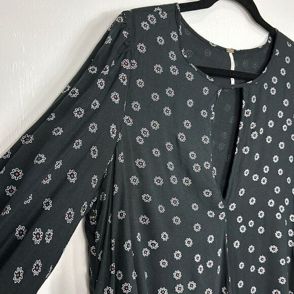 Free People Beck Black Floral Print Cut Out Neck Dress Size M - Picture 3 of 12